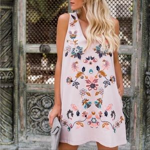 By Together Floral Embroidered Pink MIDI Dress